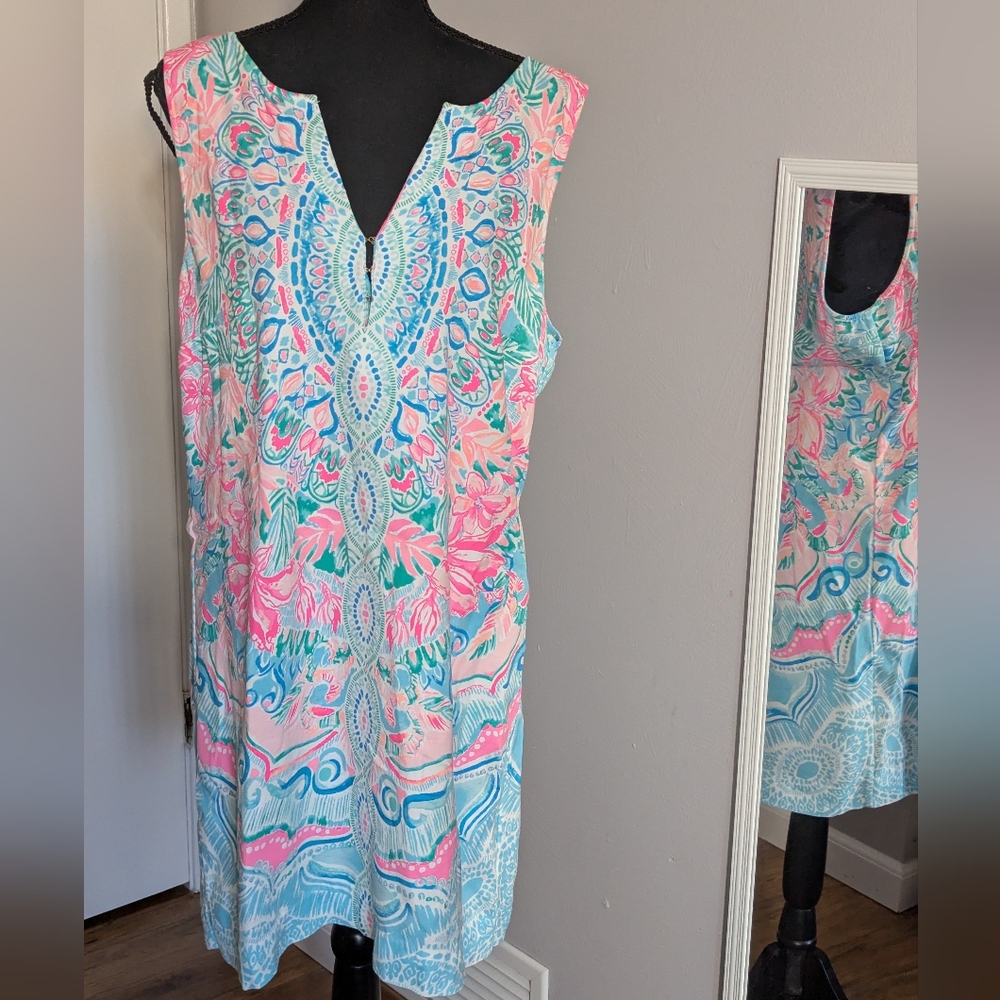 Lilly Pulitzer Vibrant Pink and Blue Midi Dress